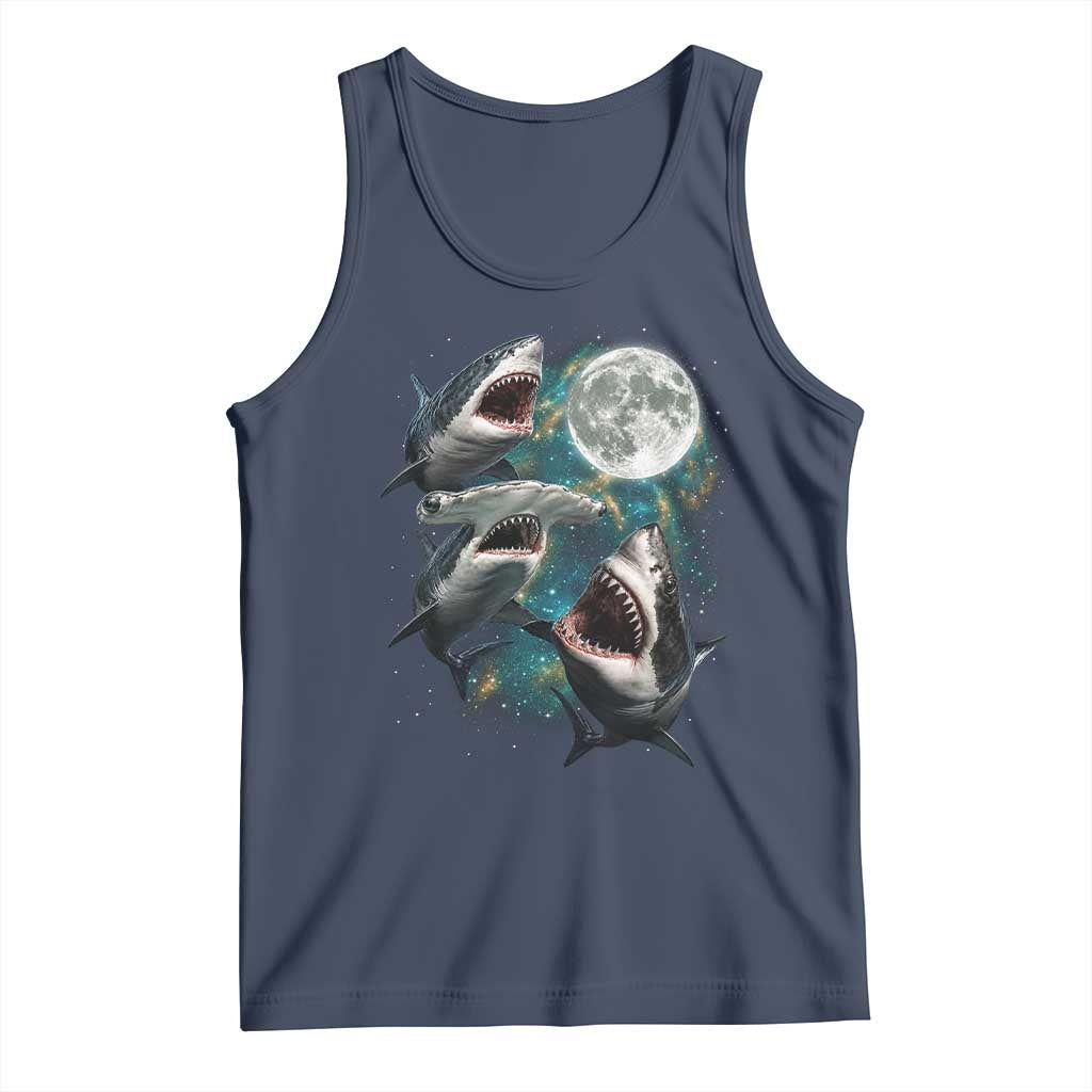Funny Sharks Howling at Moon Tank Top Funny Great White Sharks and Hammerhead Shark
