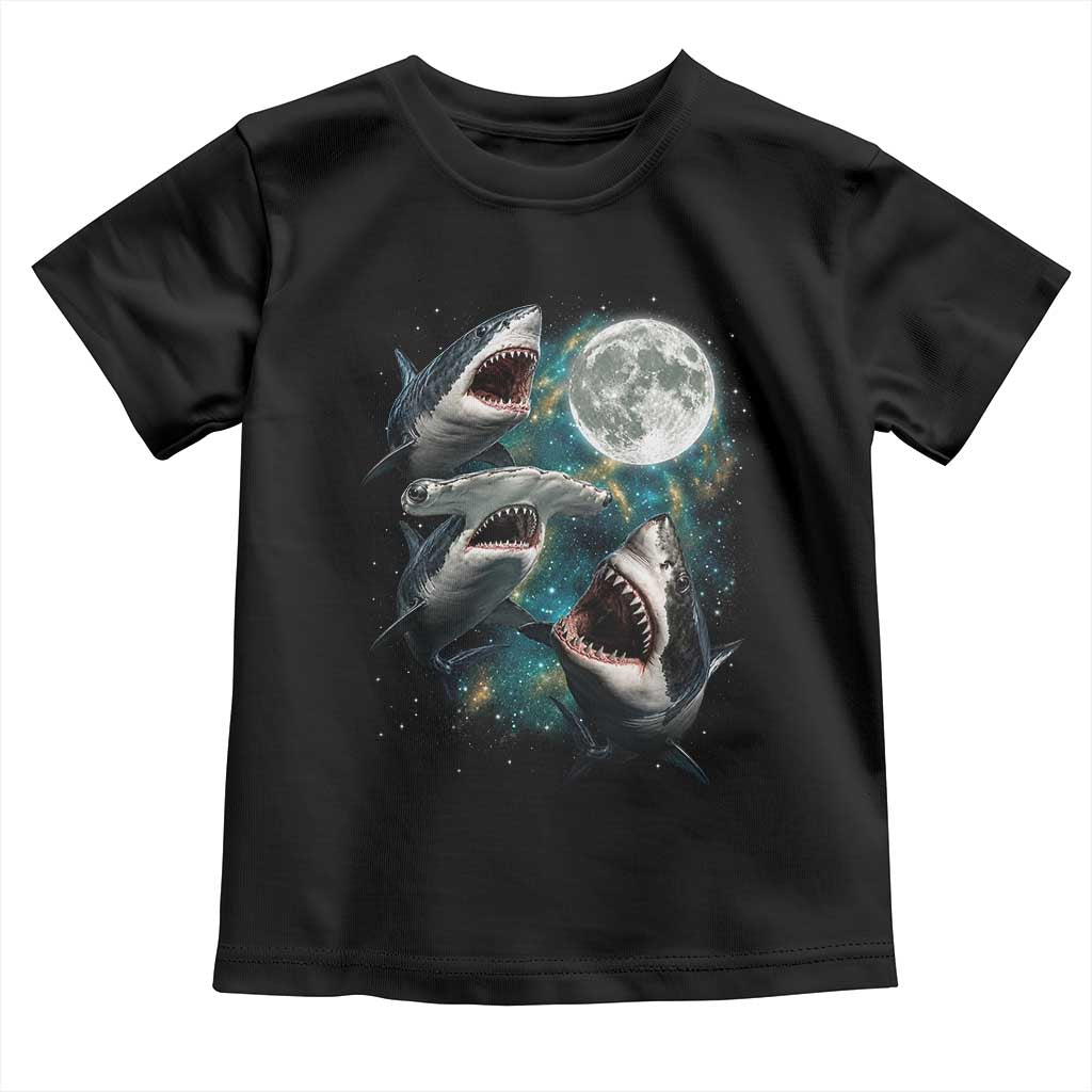 Funny Sharks Howling at Moon Toddler T Shirt Funny Great White Sharks and Hammerhead Shark TS11 Black Print Your Wear