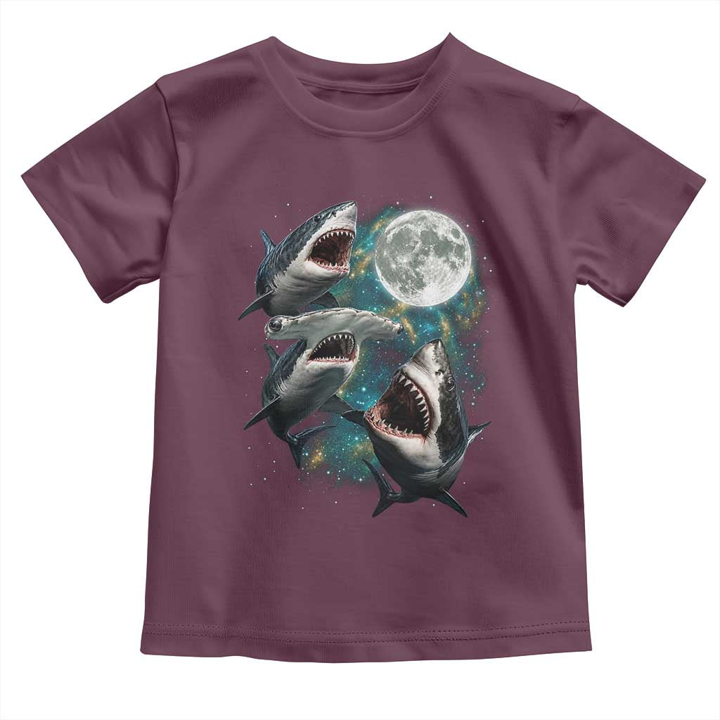 Funny Sharks Howling at Moon Toddler T Shirt Funny Great White Sharks and Hammerhead Shark