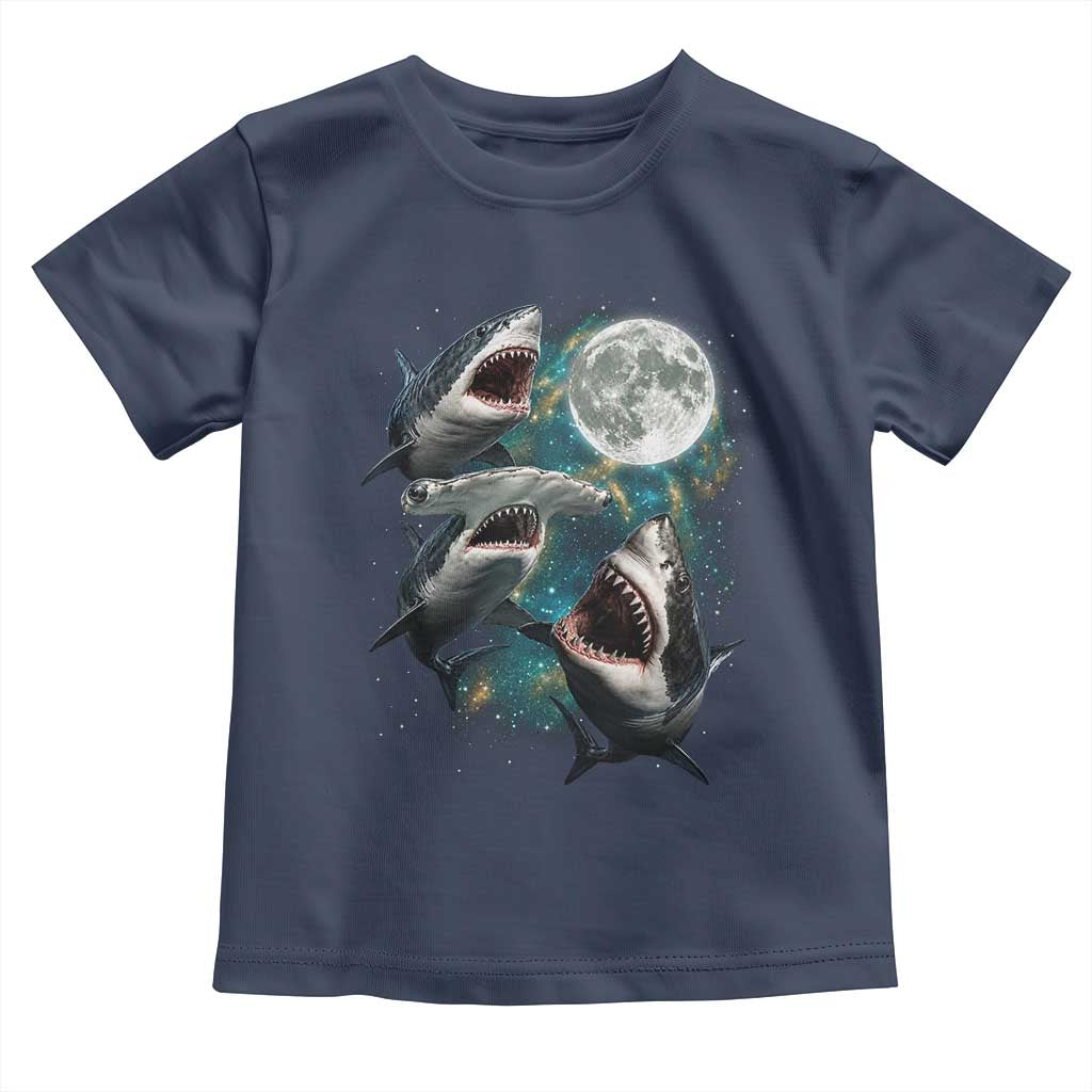 Funny Sharks Howling at Moon Toddler T Shirt Funny Great White Sharks and Hammerhead Shark