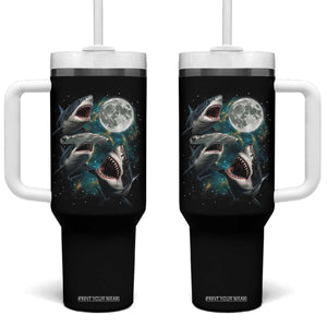 Funny Sharks Howling at Moon Tumbler With Handle Funny Great White Sharks and Hammerhead Shark