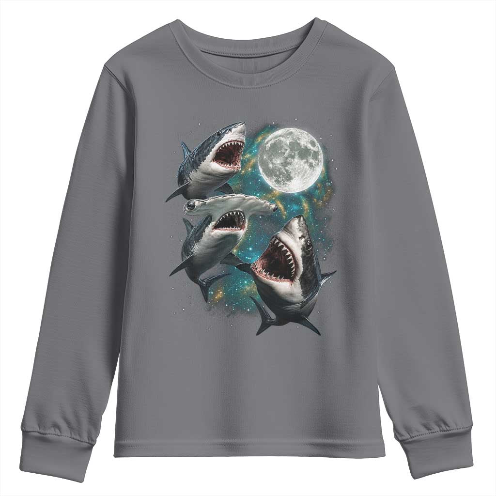 Funny Sharks Howling at Moon Youth Sweatshirt Funny Great White Sharks and Hammerhead Shark
