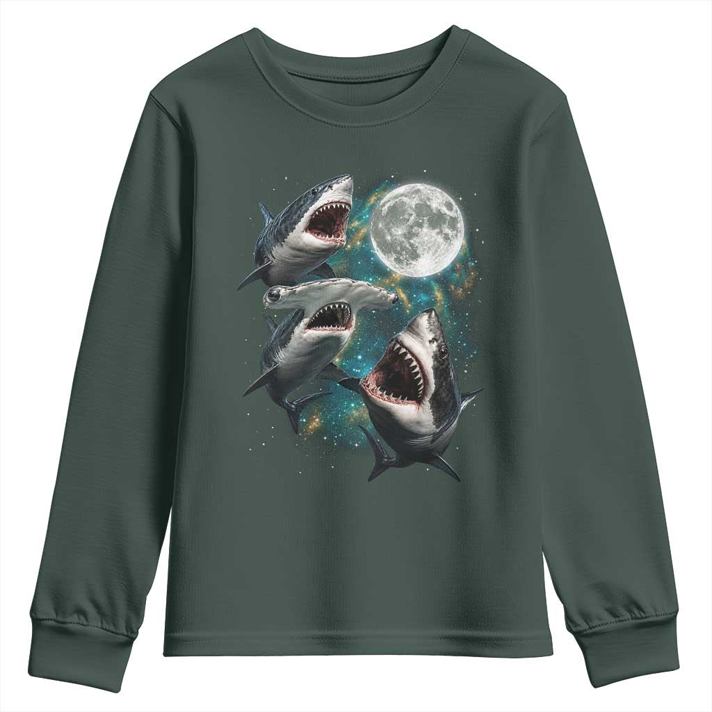Funny Sharks Howling at Moon Youth Sweatshirt Funny Great White Sharks and Hammerhead Shark