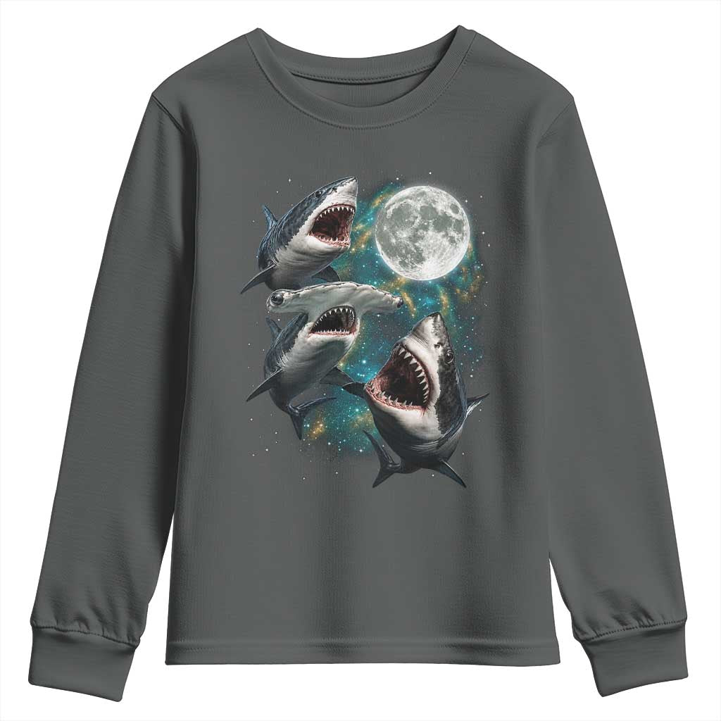 Funny Sharks Howling at Moon Youth Sweatshirt Funny Great White Sharks and Hammerhead Shark