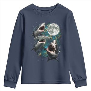 Funny Sharks Howling at Moon Youth Sweatshirt Funny Great White Sharks and Hammerhead Shark