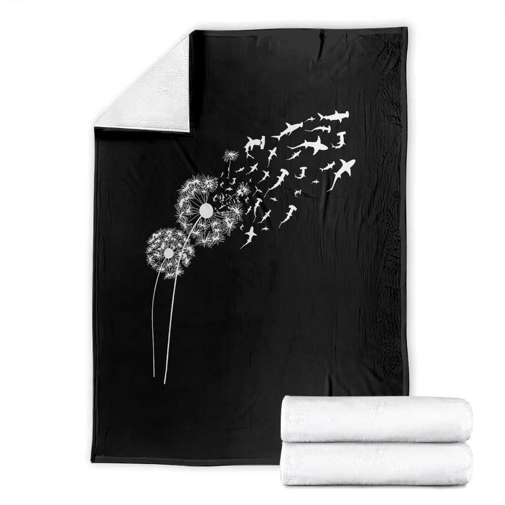 Shark Dandelion Flower for Ocean Wildlife Lover Throw Blanket TS11 Black Print Your Wear