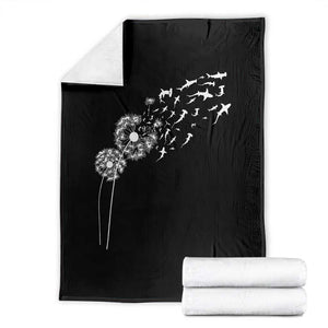 Shark Dandelion Flower for Ocean Wildlife Lover Throw Blanket TS11 Black Print Your Wear