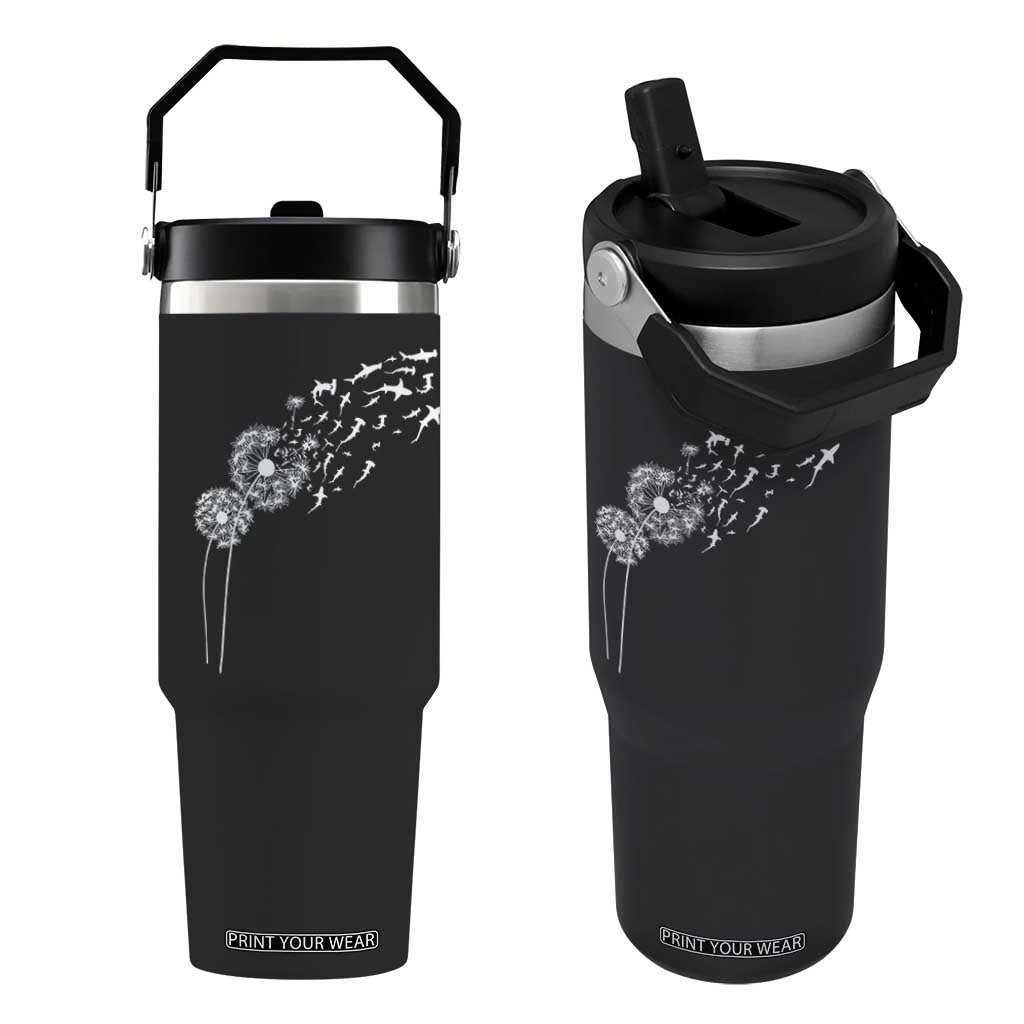 Shark Dandelion Flower for Ocean Wildlife Lover Flip Straw Tumbler TS11 One Size: 30 oz Black Print Your Wear