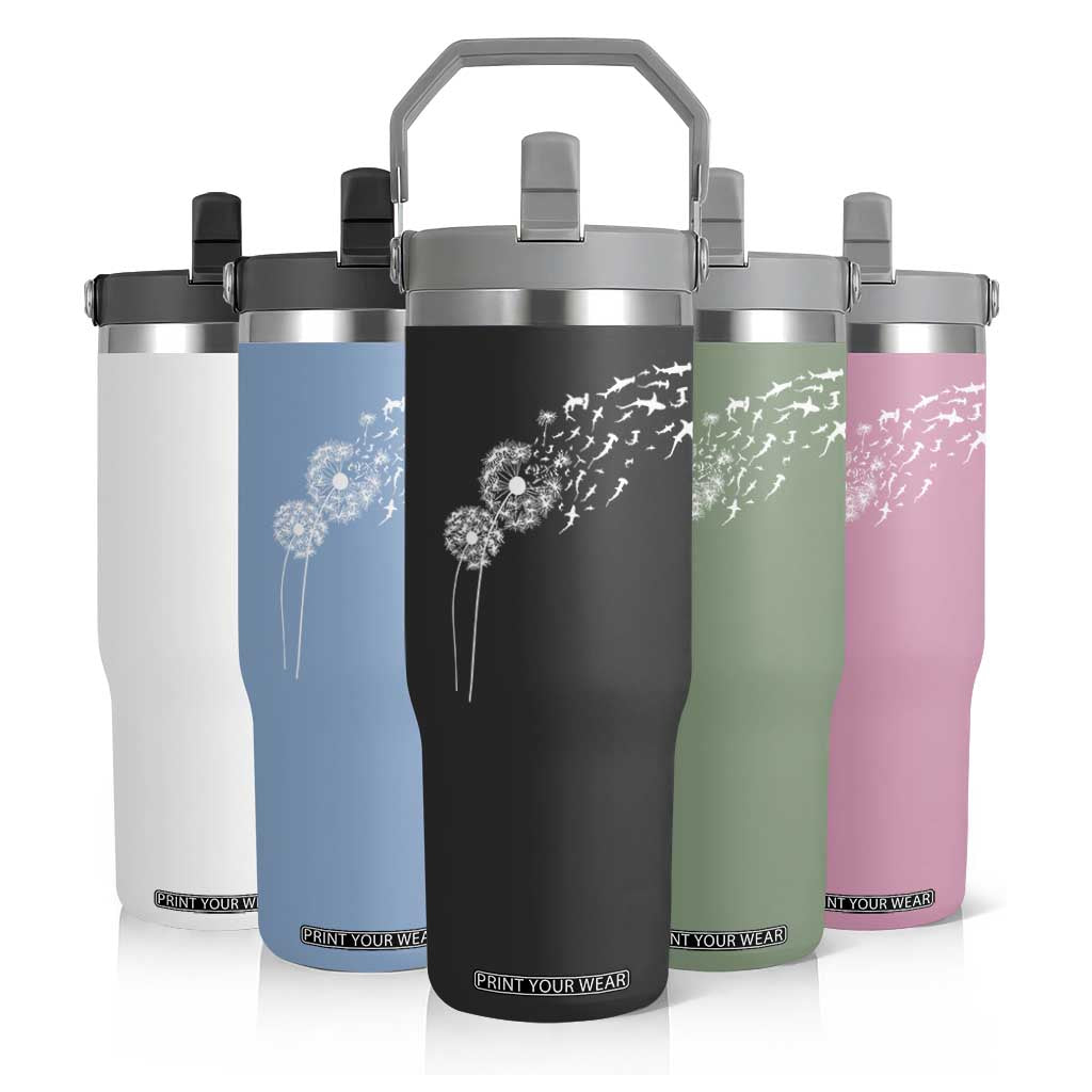 Shark Dandelion Flower for Ocean Wildlife Lover Flip Straw Tumbler TS11 Print Your Wear