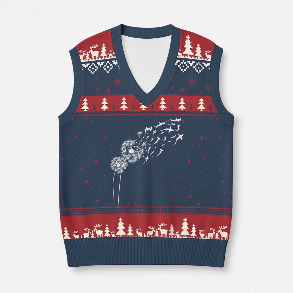 Shark Dandelion Flower for Ocean Wildlife Lover V-Neck Knit Sweater Vest TS11 Navy Red Print Your Wear