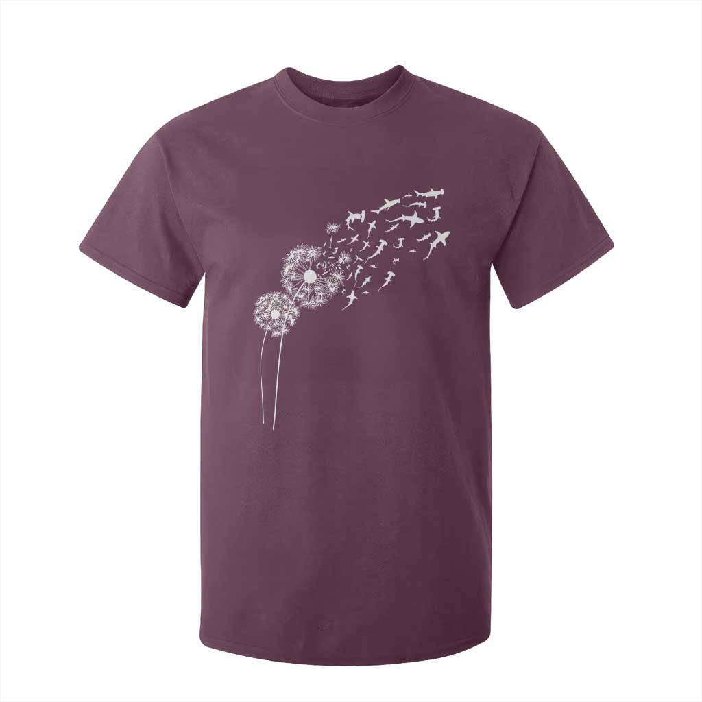 Shark Dandelion Flower for Ocean Wildlife Lover T Shirt For Kid TS11 Maroon Print Your Wear