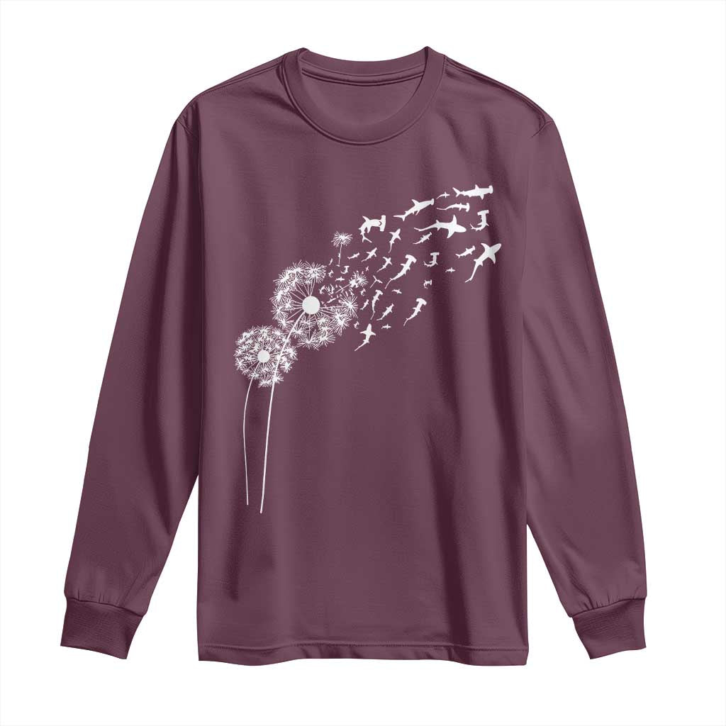 Shark Dandelion Flower for Ocean Wildlife Lover Long Sleeve Shirt TS11 Maroon Print Your Wear