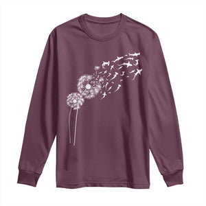 Shark Dandelion Flower for Ocean Wildlife Lover Long Sleeve Shirt TS11 Maroon Print Your Wear
