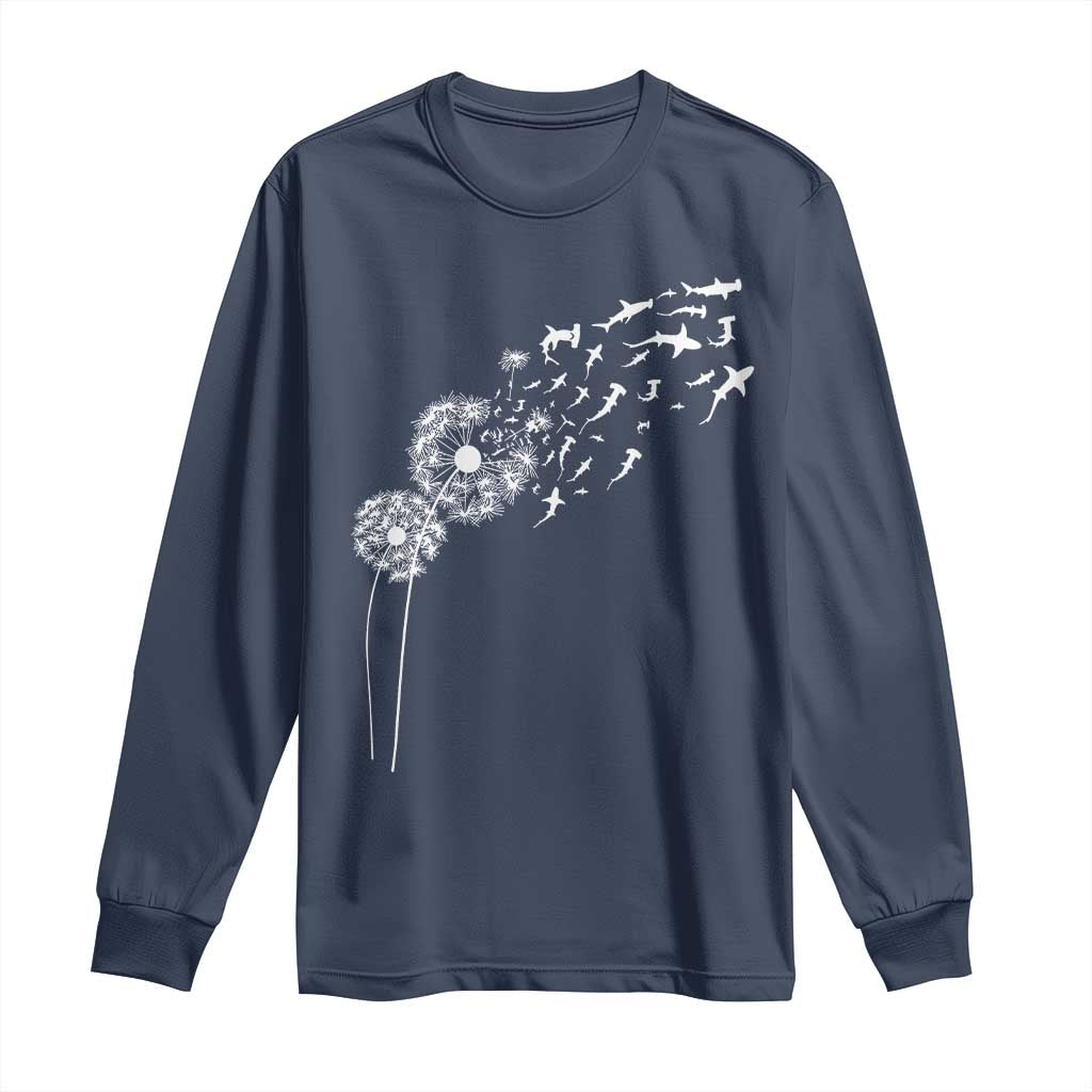 Shark Dandelion Flower for Ocean Wildlife Lover Long Sleeve Shirt TS11 Navy Print Your Wear