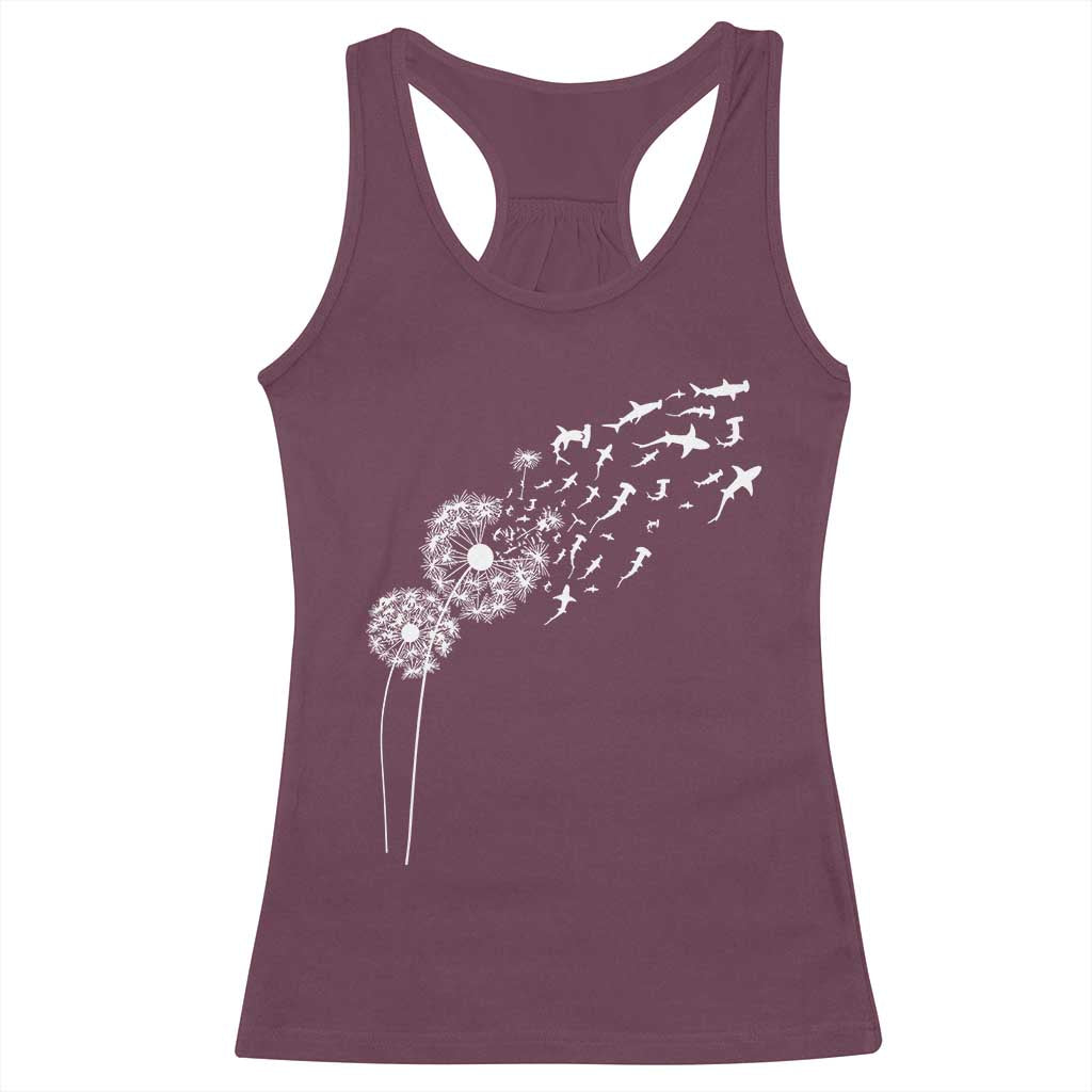 Shark Dandelion Flower for Ocean Wildlife Lover Racerback Tank Top TS11 Maroon Print Your Wear