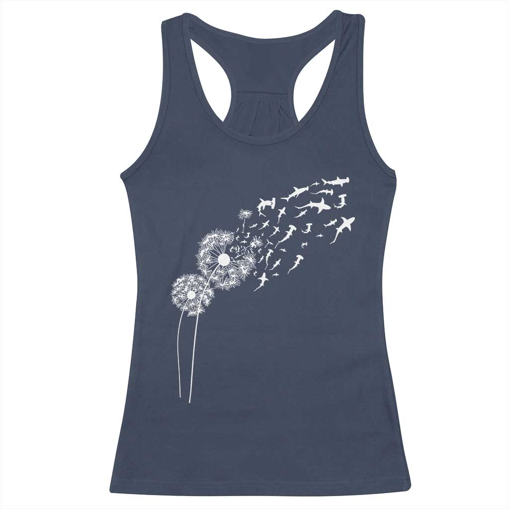 Shark Dandelion Flower for Ocean Wildlife Lover Racerback Tank Top TS11 Navy Print Your Wear