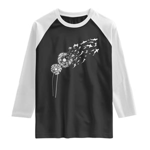 Shark Dandelion Flower for Ocean Wildlife Lover Raglan Shirt TS11 Black White Print Your Wear