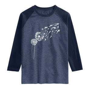 Shark Dandelion Flower for Ocean Wildlife Lover Raglan Shirt TS11 Heather Denim Navy Print Your Wear
