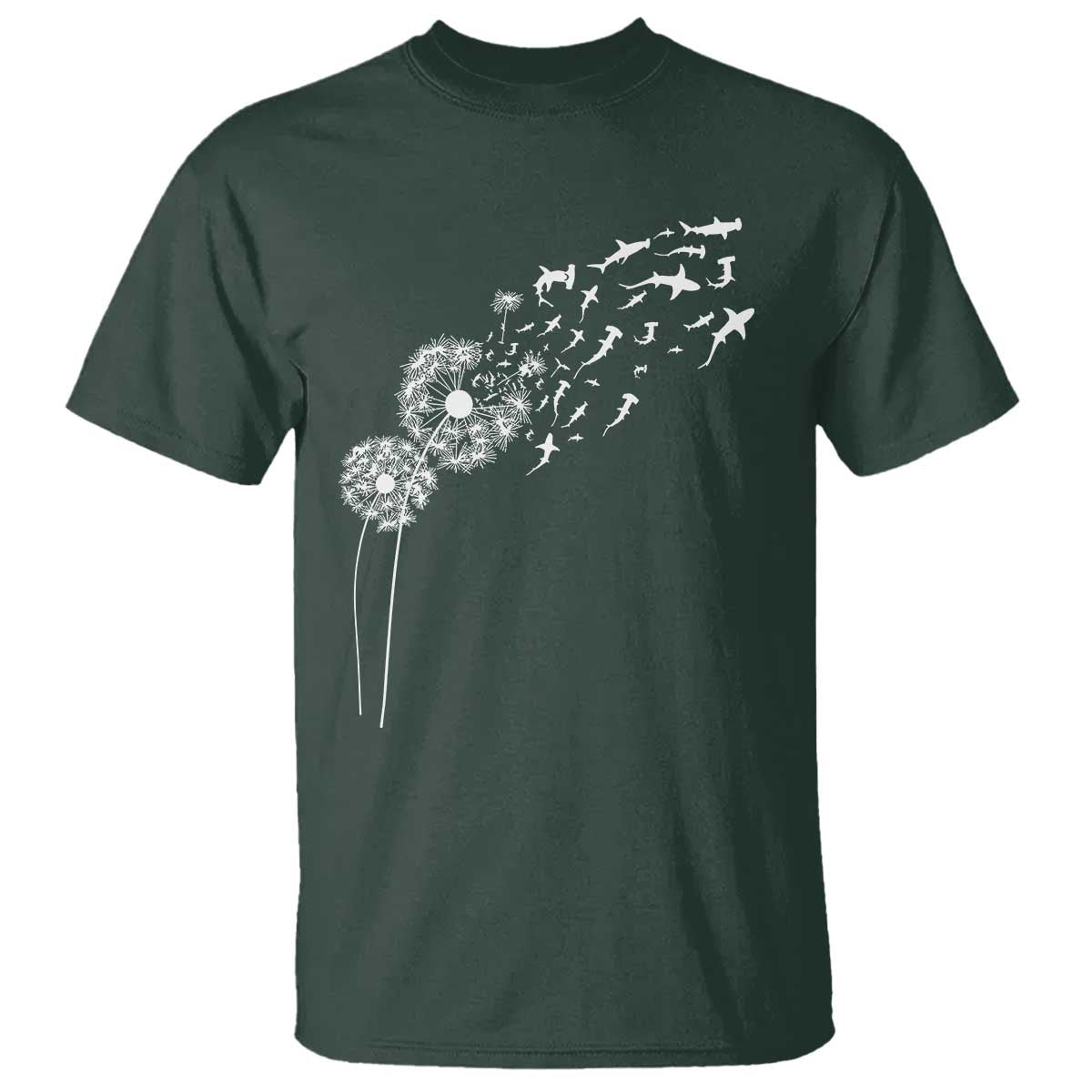 Shark Dandelion Flower for Ocean Wildlife Lover T Shirt TS11 Dark Forest Green Print Your Wear