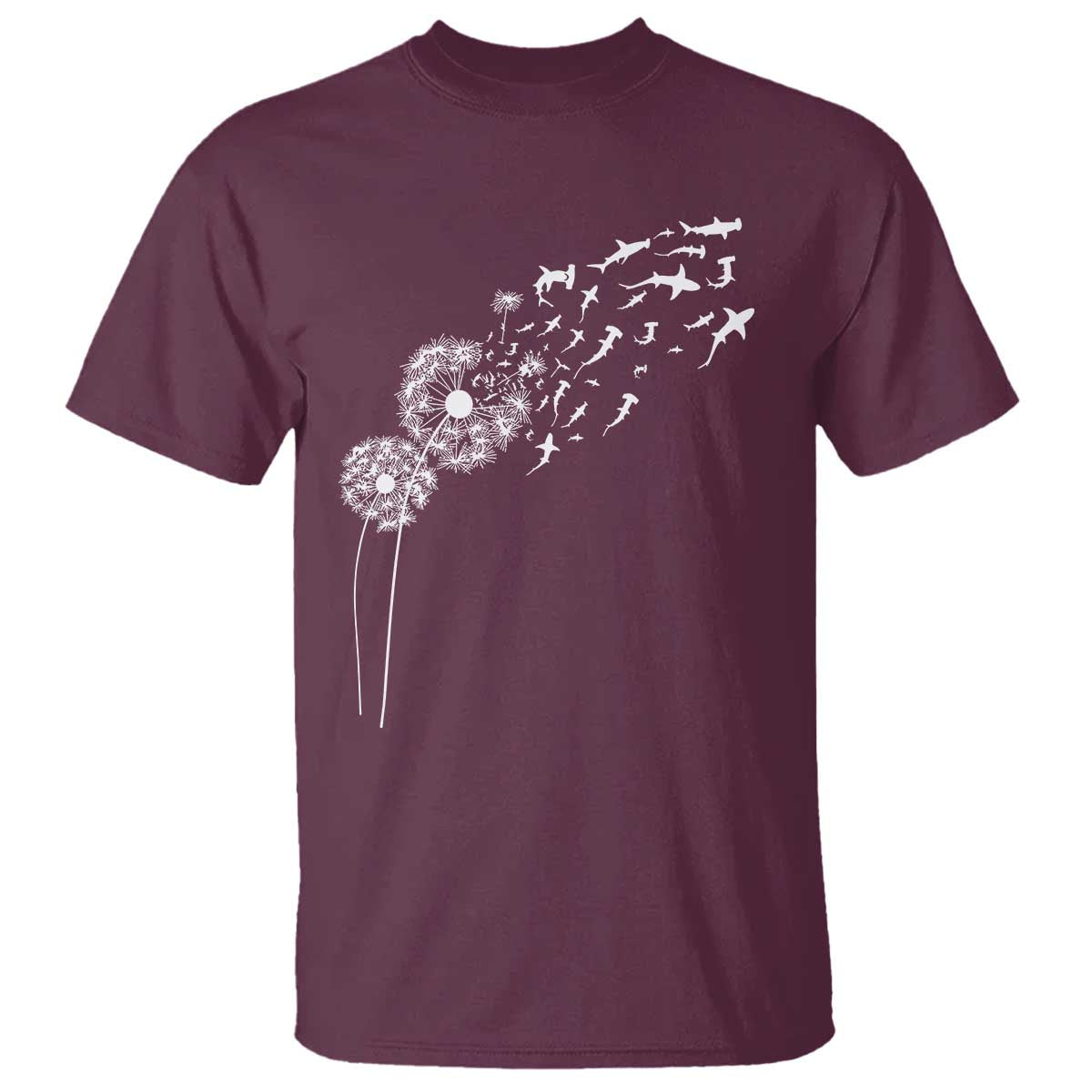 Shark Dandelion Flower for Ocean Wildlife Lover T Shirt TS11 Maroon Print Your Wear
