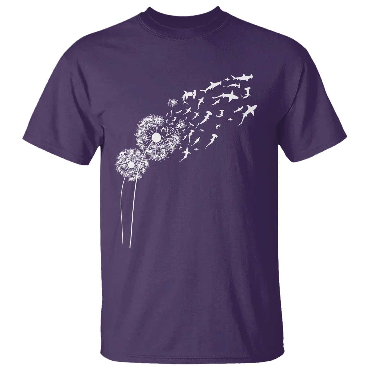 Shark Dandelion Flower for Ocean Wildlife Lover T Shirt TS11 Purple Print Your Wear