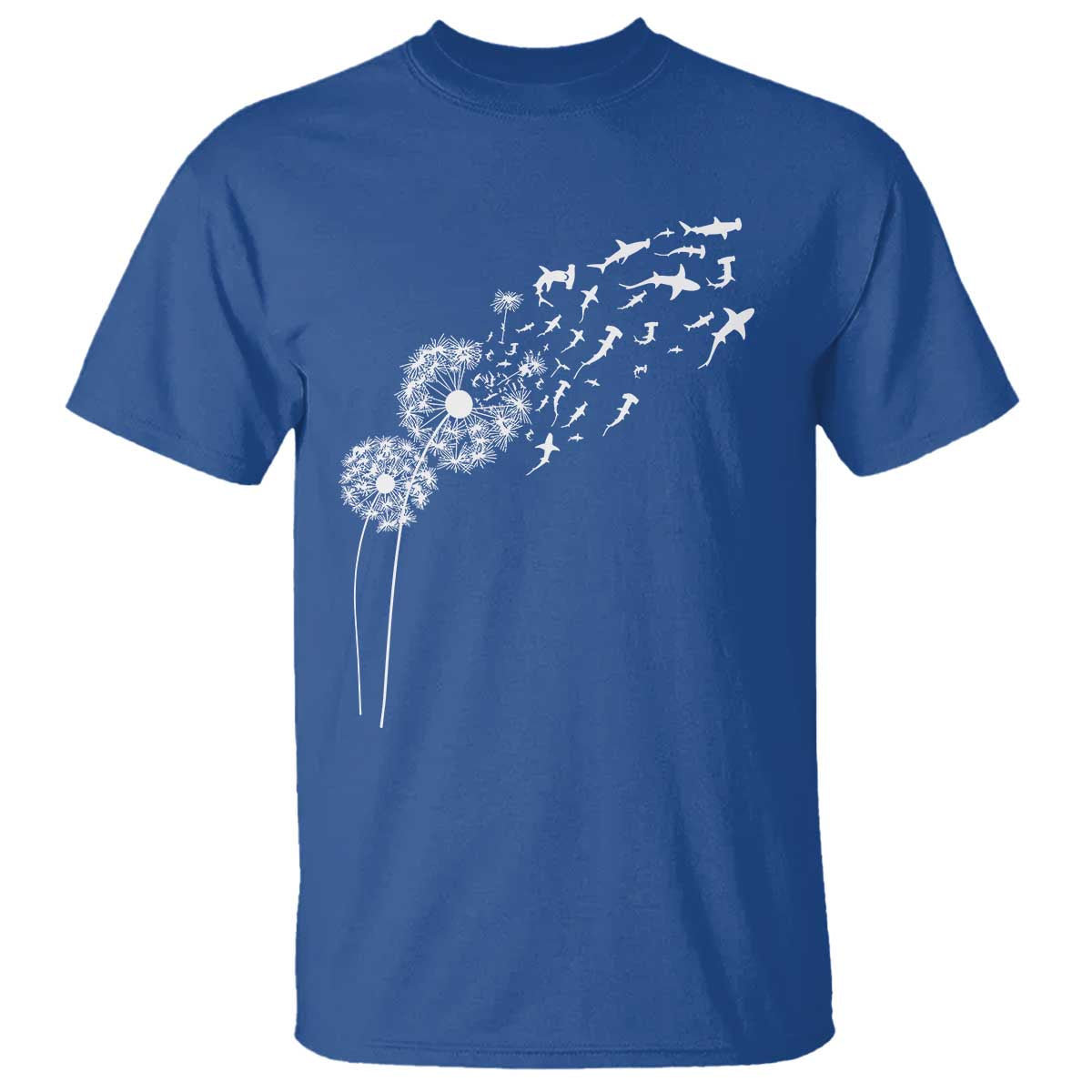 Shark Dandelion Flower for Ocean Wildlife Lover T Shirt TS11 Royal Blue Print Your Wear