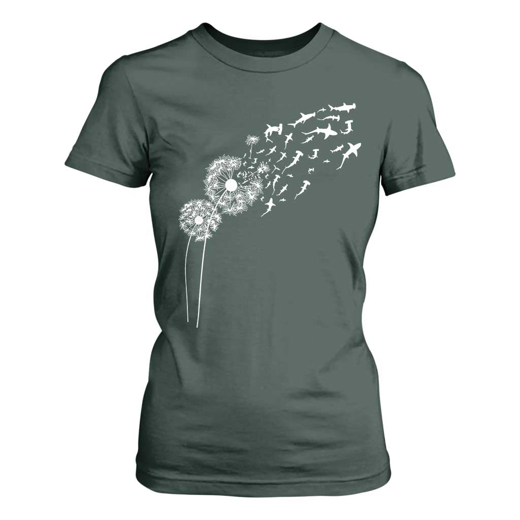 Shark Dandelion Flower for Ocean Wildlife Lover T Shirt For Women TS11 Dark Forest Green Print Your Wear