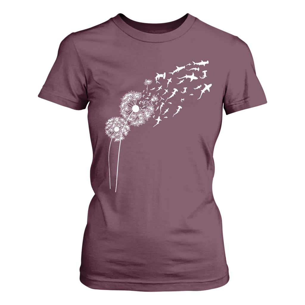 Shark Dandelion Flower for Ocean Wildlife Lover T Shirt For Women TS11 Maroon Print Your Wear