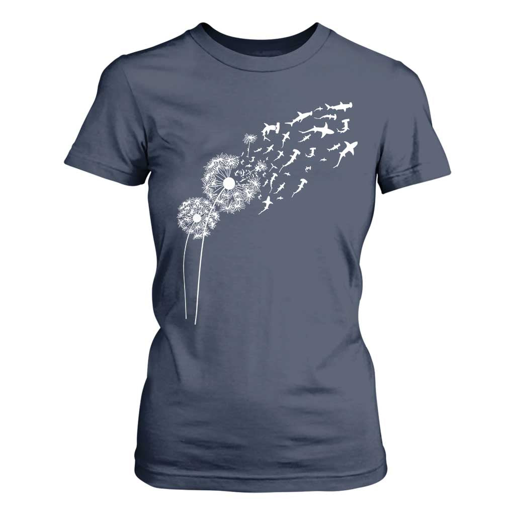 Shark Dandelion Flower for Ocean Wildlife Lover T Shirt For Women TS11 Navy Print Your Wear