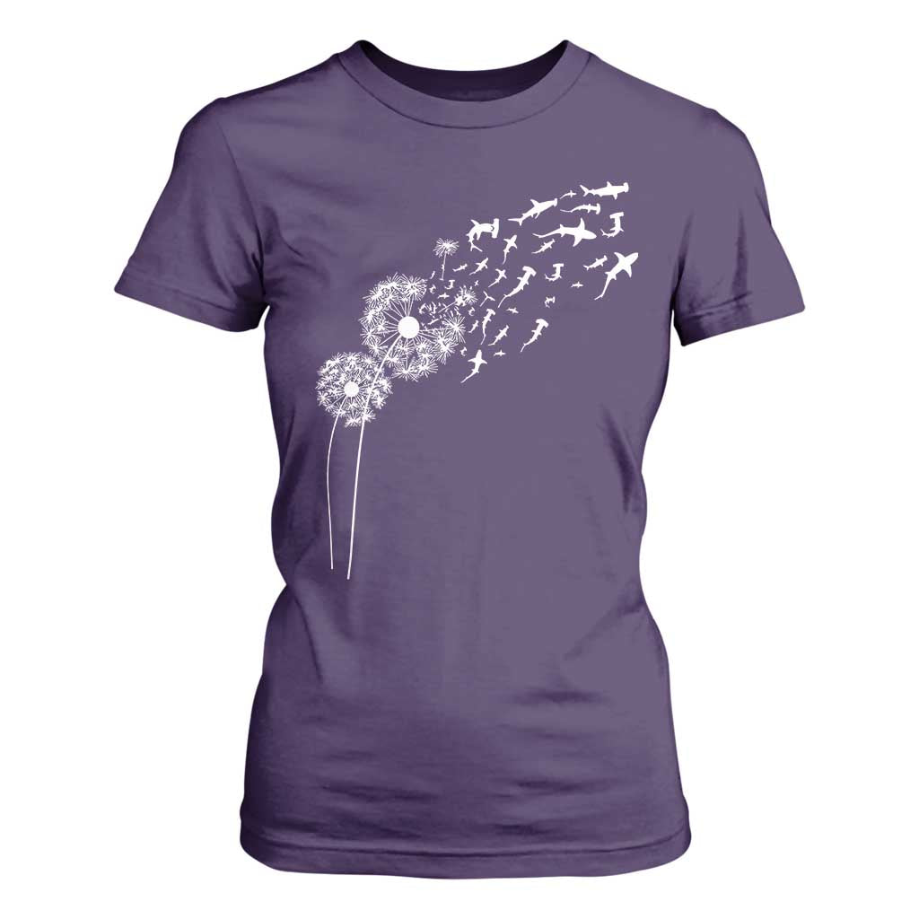 Shark Dandelion Flower for Ocean Wildlife Lover T Shirt For Women TS11 Purple Print Your Wear