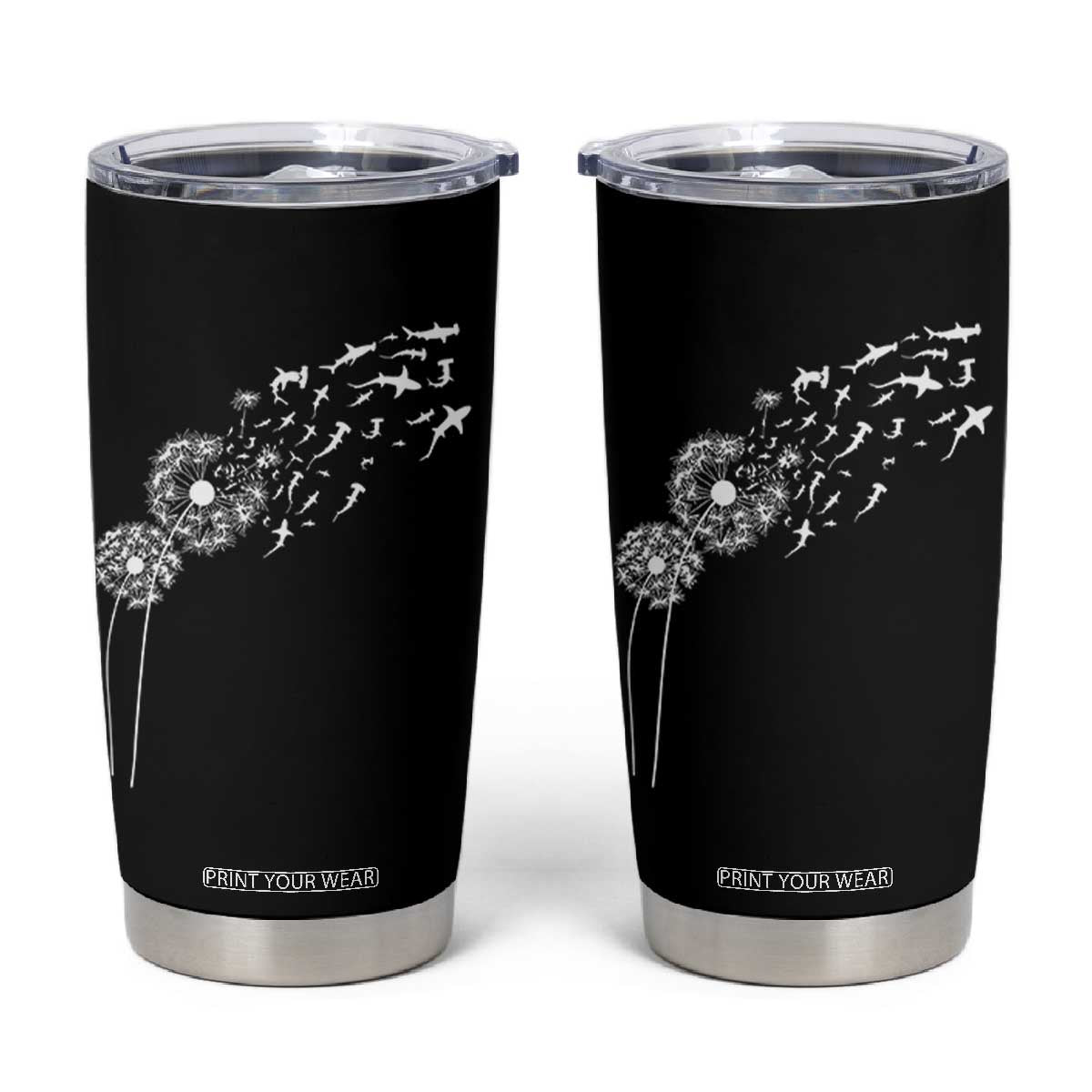 Shark Dandelion Flower for Ocean Wildlife Lover Tumbler Cup TS11 Black Print Your Wear
