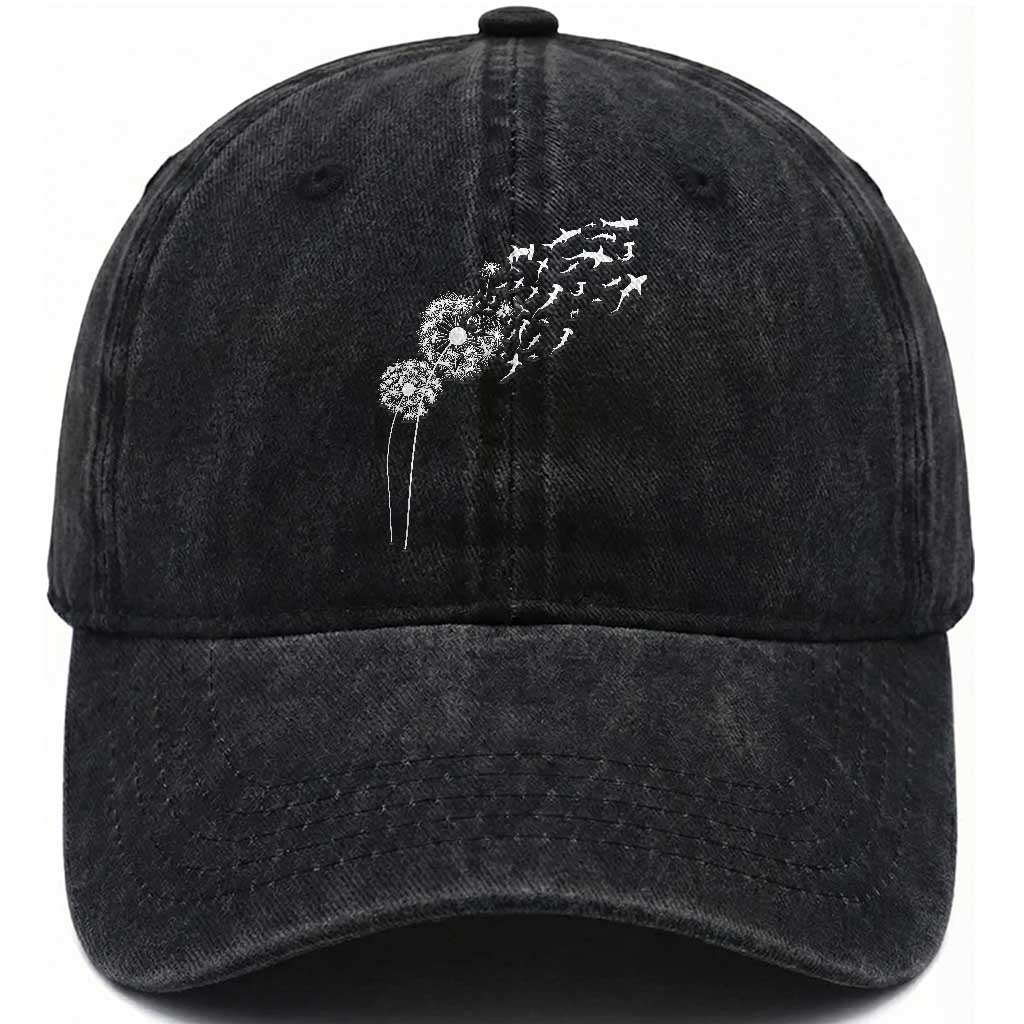 Shark Dandelion Flower for Ocean Wildlife Lover Washed Cotton Baseball Cap TS11 Print Your Wear
