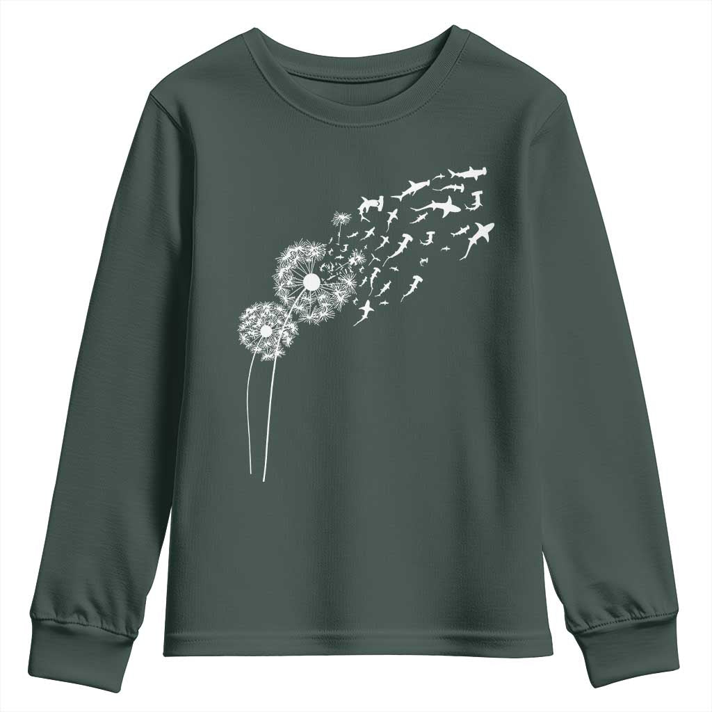 Shark Dandelion Flower for Ocean Wildlife Lover Youth Sweatshirt TS11 Dark Forest Green Print Your Wear