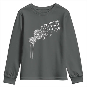 Shark Dandelion Flower for Ocean Wildlife Lover Youth Sweatshirt TS11 Dark Heather Print Your Wear