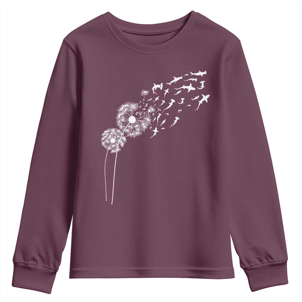 Shark Dandelion Flower for Ocean Wildlife Lover Youth Sweatshirt TS11 Maroon Print Your Wear