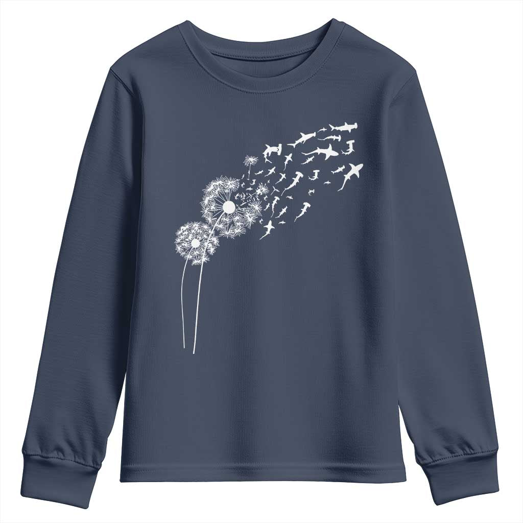 Shark Dandelion Flower for Ocean Wildlife Lover Youth Sweatshirt TS11 Navy Print Your Wear