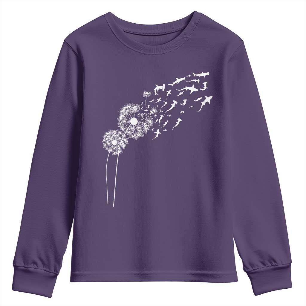 Shark Dandelion Flower for Ocean Wildlife Lover Youth Sweatshirt TS11 Purple Print Your Wear