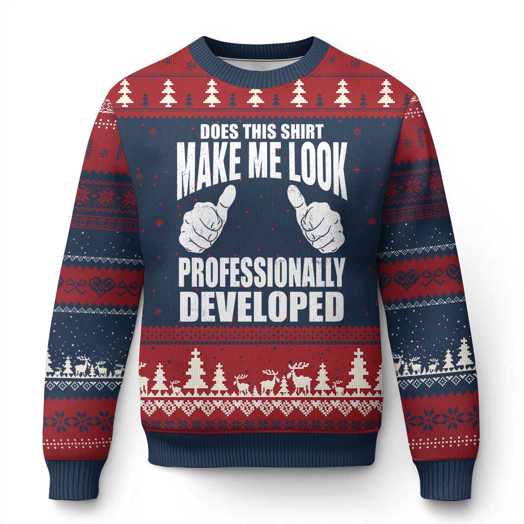 Funny Does This Shirt Make Me Look Professionally Developed Ugly Christmas Sweater TS11 Navy Red Print Your Wear