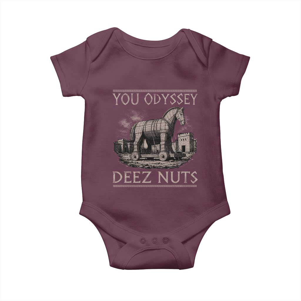 You Odyssey Deez Nuts Funny Trojan Horse Baby Onesie Inappropriate Adult Humor Ancient Greek TS11 Maroon Print Your Wear
