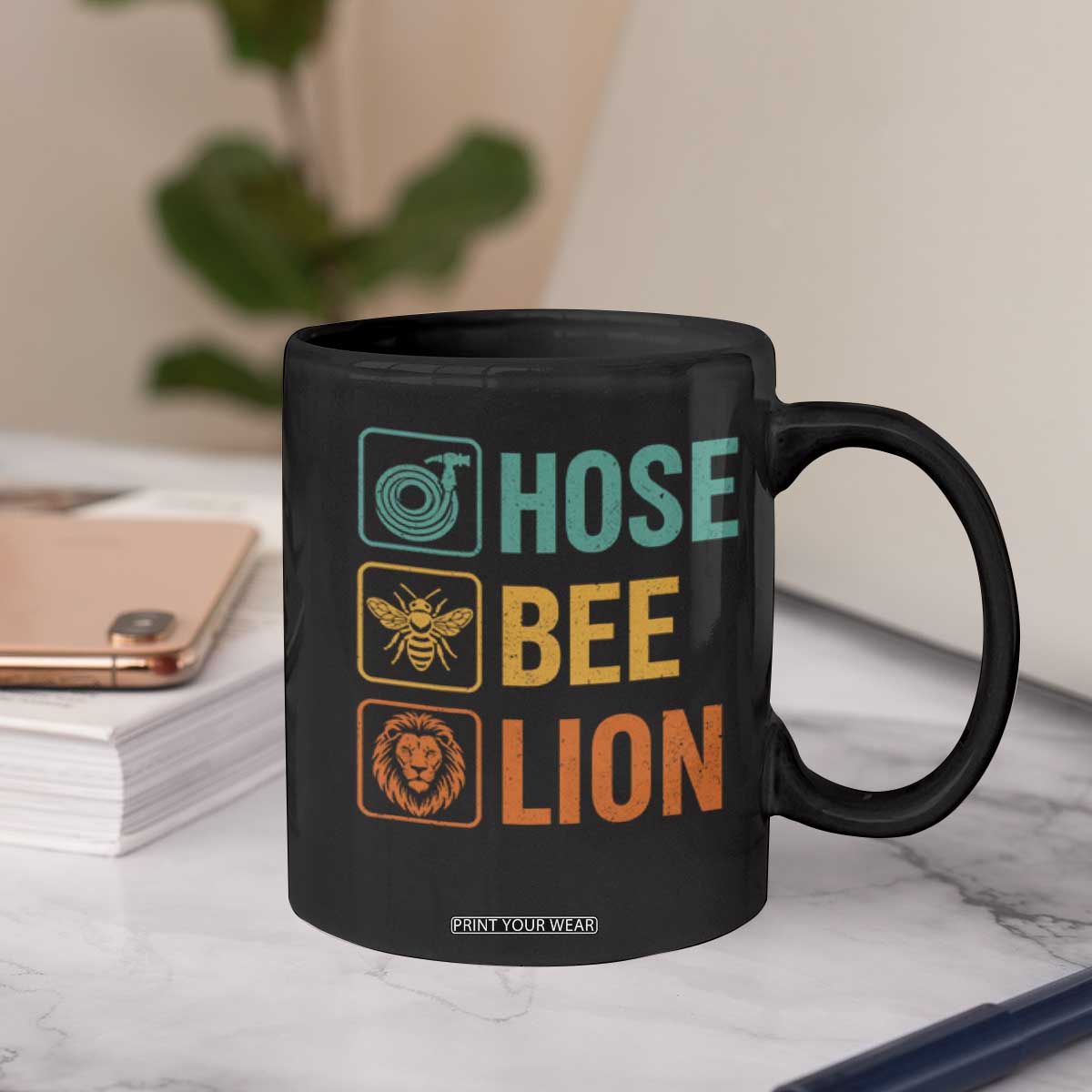 Hose Bee Lion Funny Meme Word Pun Retro Coffee Mug