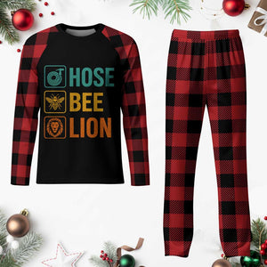 Hose Bee Lion Funny Meme Word Pun Retro Plaid Pajama Set