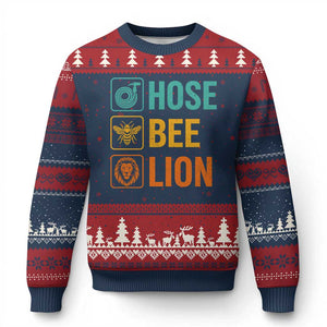 Hose Bee Lion Funny Meme Word Pun Retro Ugly Christmas Sweater