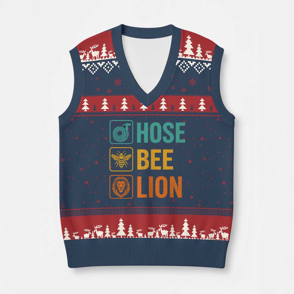 Hose Bee Lion Funny Meme Word Pun Retro V-Neck Knit Sweater Vest TS11 Navy Red Print Your Wear
