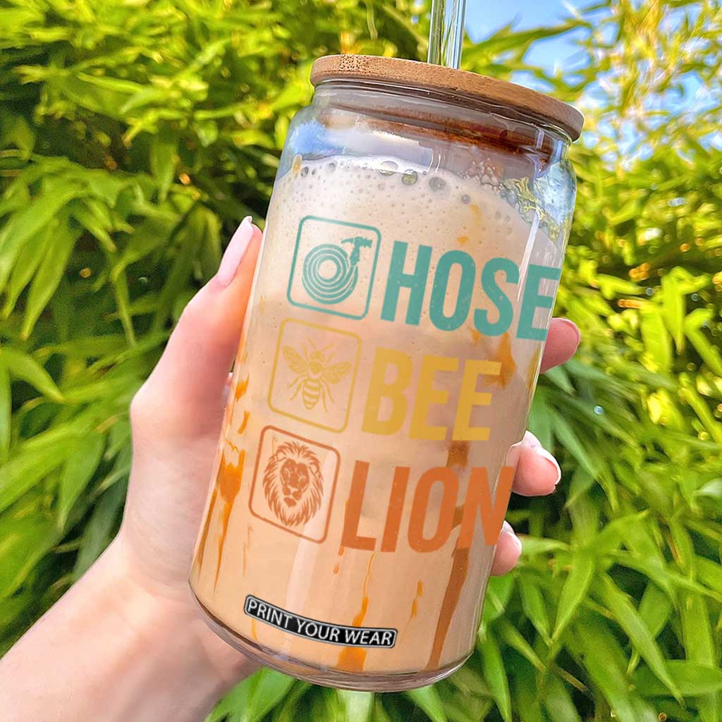 Hose Bee Lion Funny Meme Word Pun Retro Glass Can