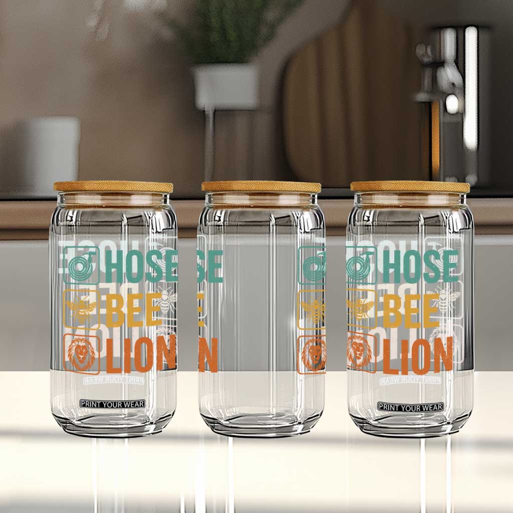 Hose Bee Lion Funny Meme Word Pun Retro Glass Can