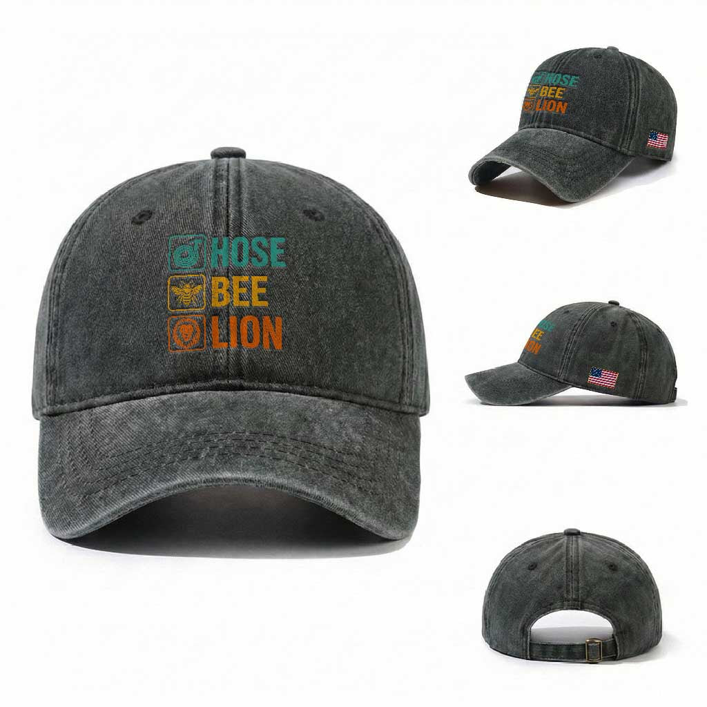 Hose Bee Lion Funny Meme Word Pun Retro Washed Cotton Baseball Cap
