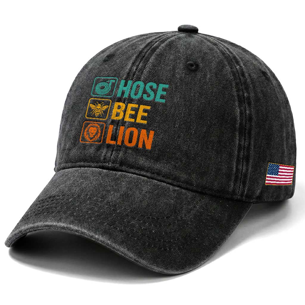 Hose Bee Lion Funny Meme Word Pun Retro Washed Cotton Baseball Cap