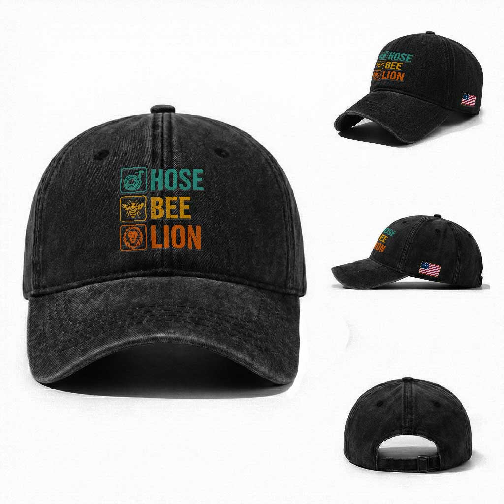Hose Bee Lion Funny Meme Word Pun Retro Washed Cotton Baseball Cap