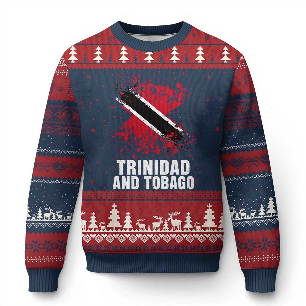 Trinidad And Tobago Ugly Christmas Sweater Retro Vintage Watercolors Trinidadian Flag TS11 Navy Red Print Your Wear