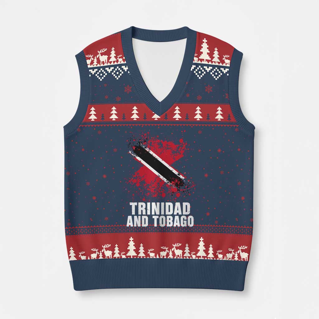 Trinidad And Tobago V-Neck Knit Sweater Vest Retro Vintage Watercolors Trinidadian Flag TS11 Navy Red Print Your Wear